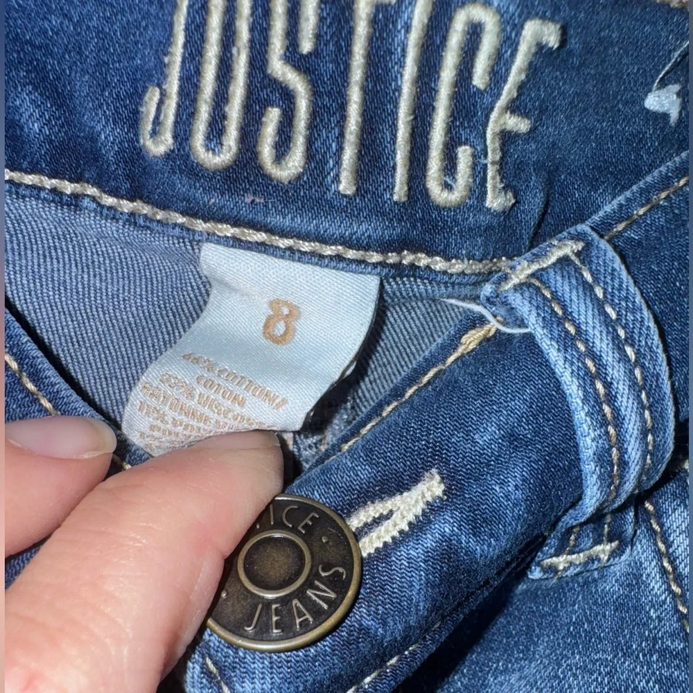 Justice Girls High Rise Denim Shorts Size 8 Button Fly Distressed Blue Jean Shor